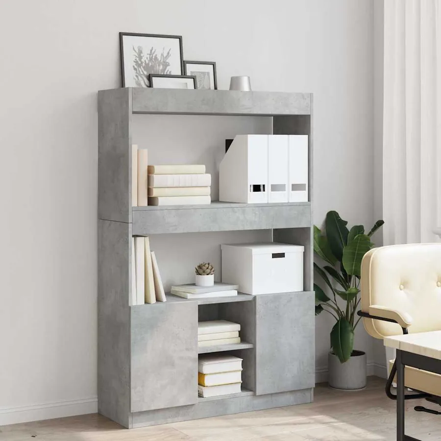Buffet haut gris béton 92x33x140 cm bois d'ingénierie - 3