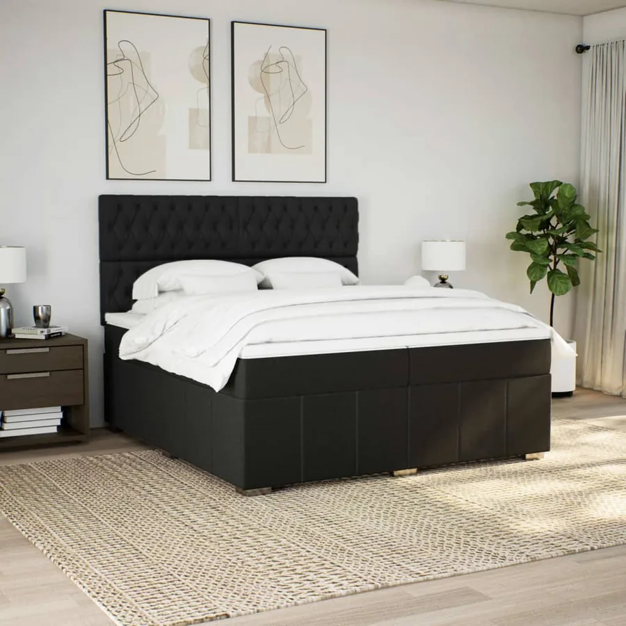 Sommier à lattes de lit avec matelas Noir 200x200 cm Tissu - 3