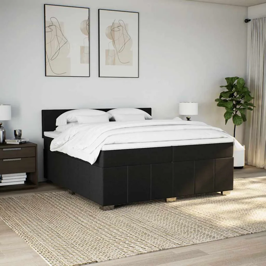 Sommier à lattes de lit avec matelas Noir 200x200 cm Tissu - 3