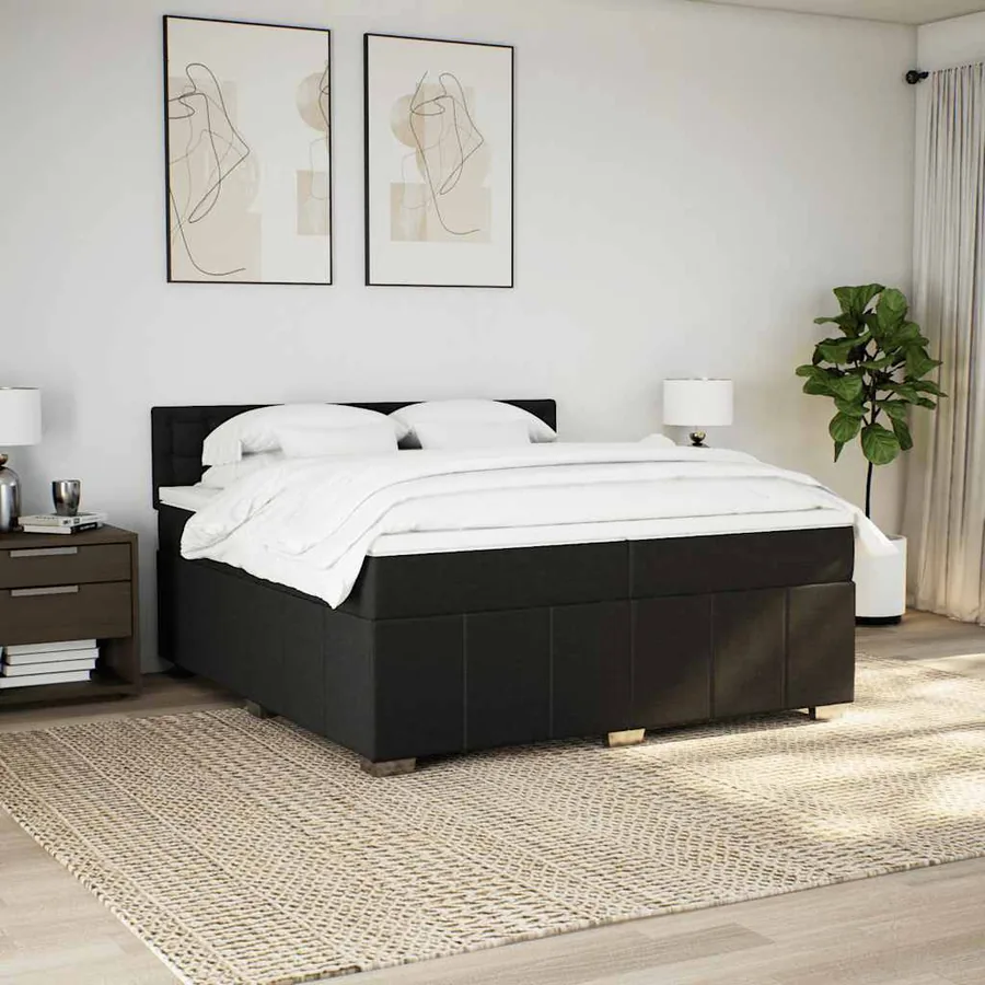 Sommier à lattes de lit avec matelas Noir 200x200 cm Tissu - 3