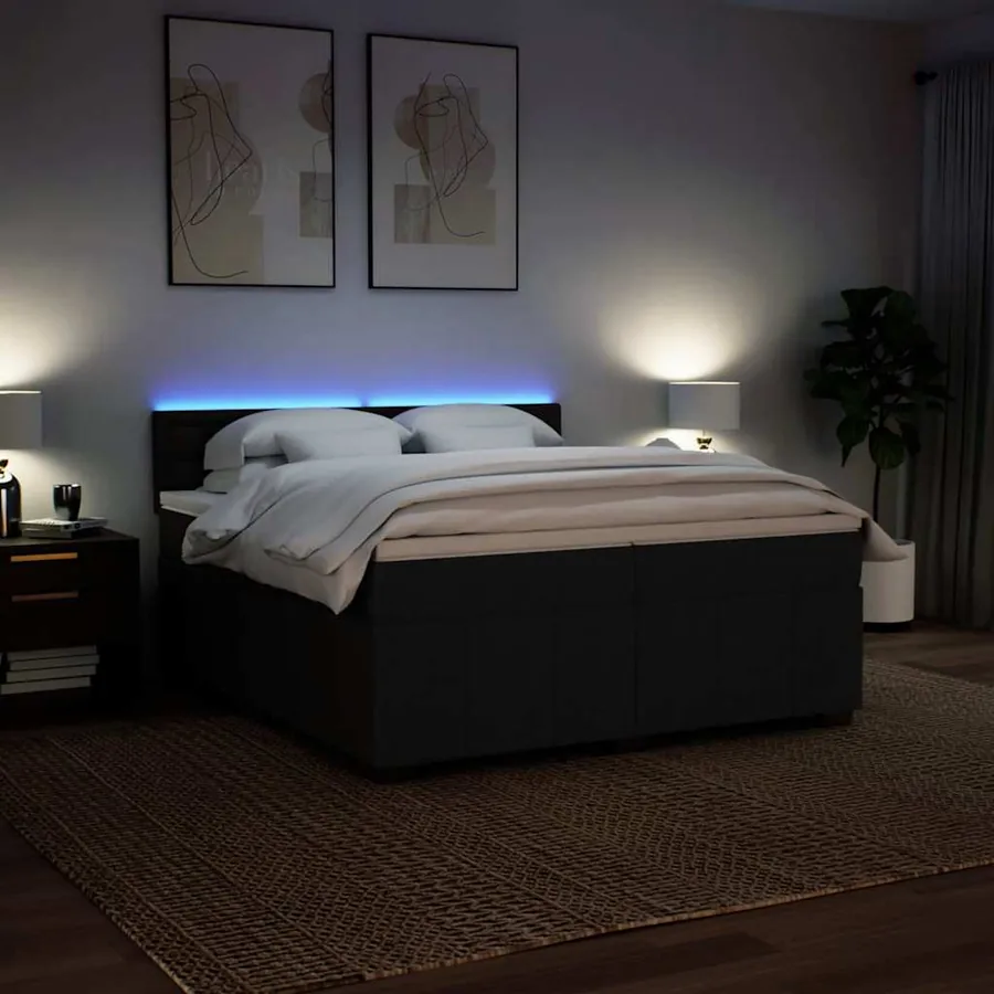 Sommier à lattes de lit avec matelas Noir 200x200 cm Tissu - 5