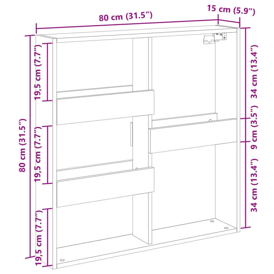 Armoire murale sonoma gris 80x15x80 cm bois d'ingénierie - 9
