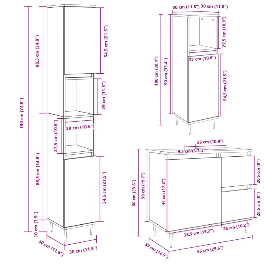 Ensemble de meubles de salle de bain 3 pcs chêne sonoma - 11