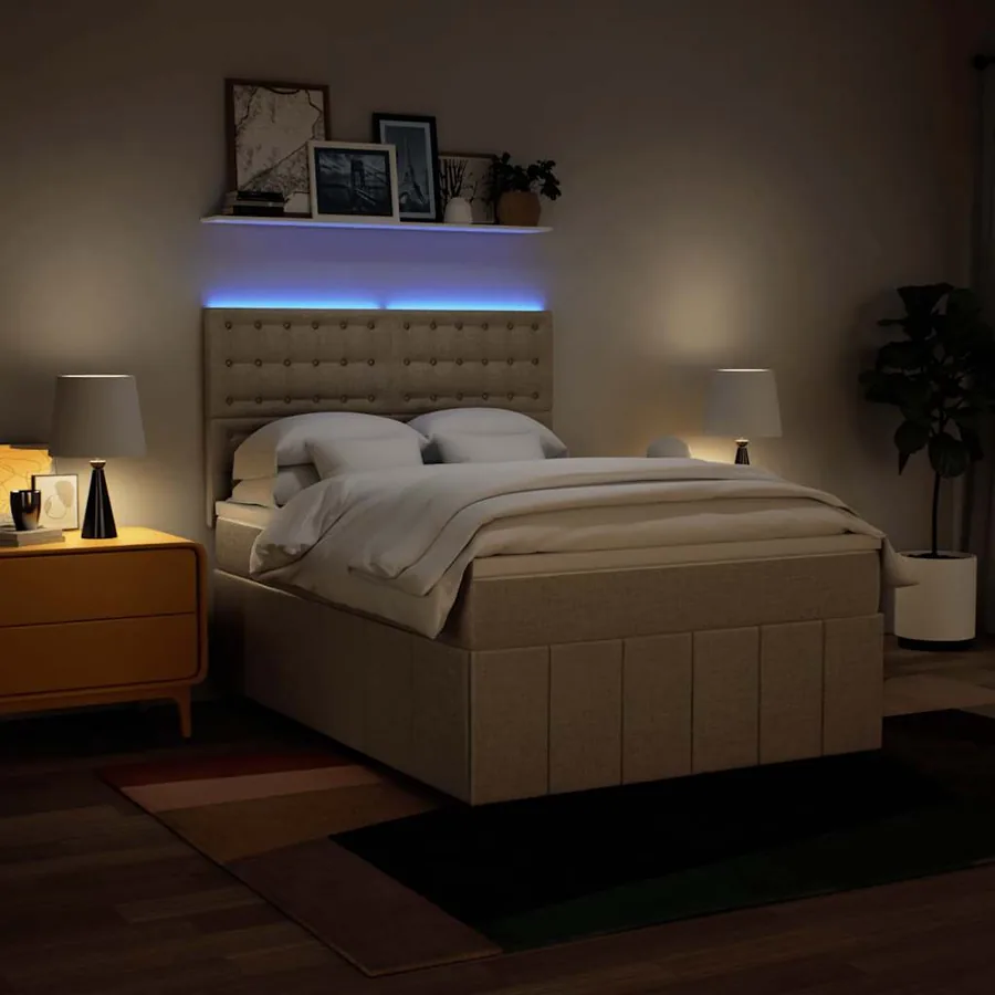 Sommier à lattes de lit avec matelas Crème 140x190 cm Tissu - 4