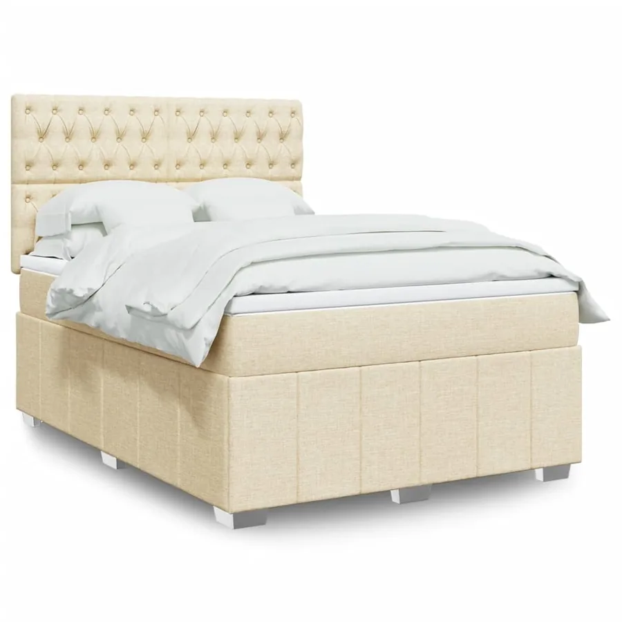 Sommier à lattes de lit avec matelas Crème 140x190 cm Tissu