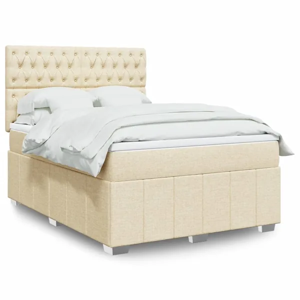Sommier à lattes de lit avec matelas Crème 140x190 cm Tissu