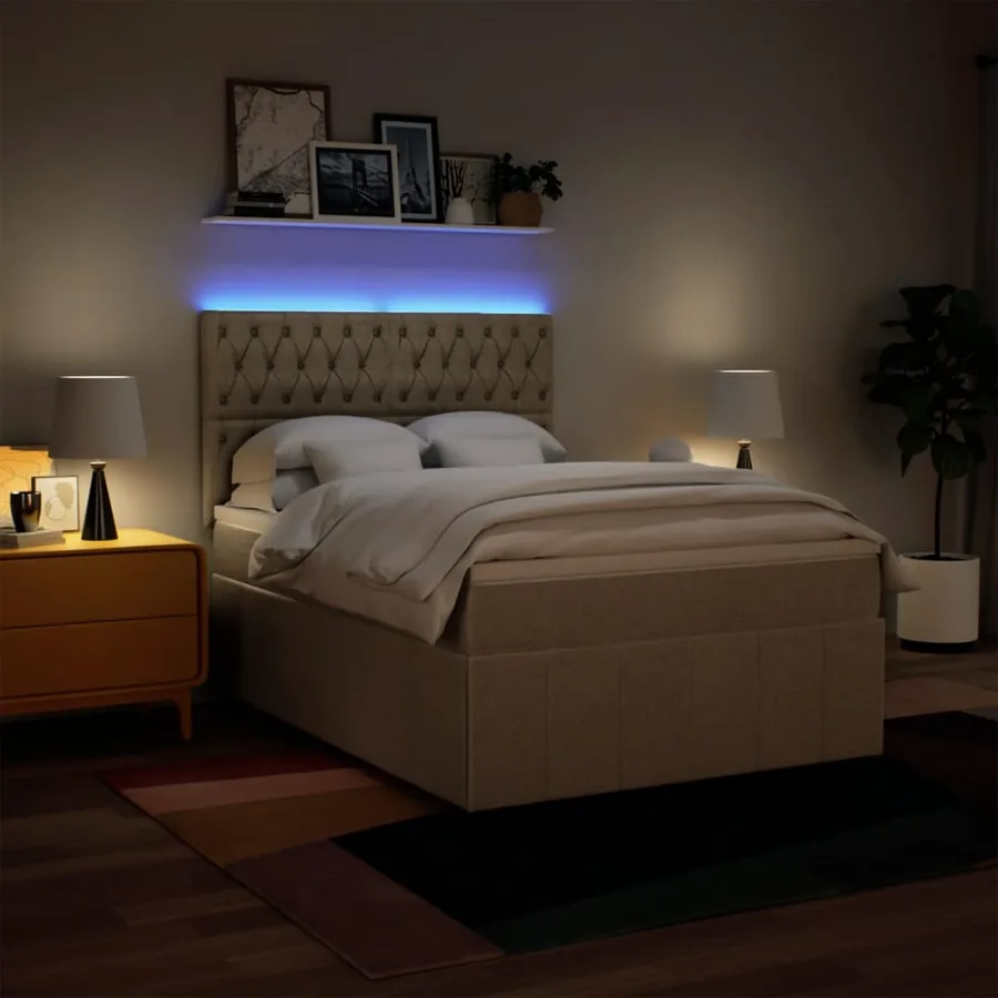 Sommier à lattes de lit avec matelas Crème 140x190 cm Tissu - 4