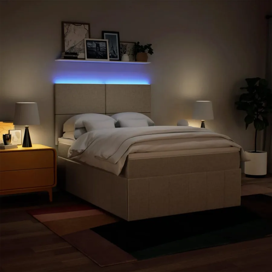 Sommier à lattes de lit avec matelas Crème 140x190 cm Tissu - 4