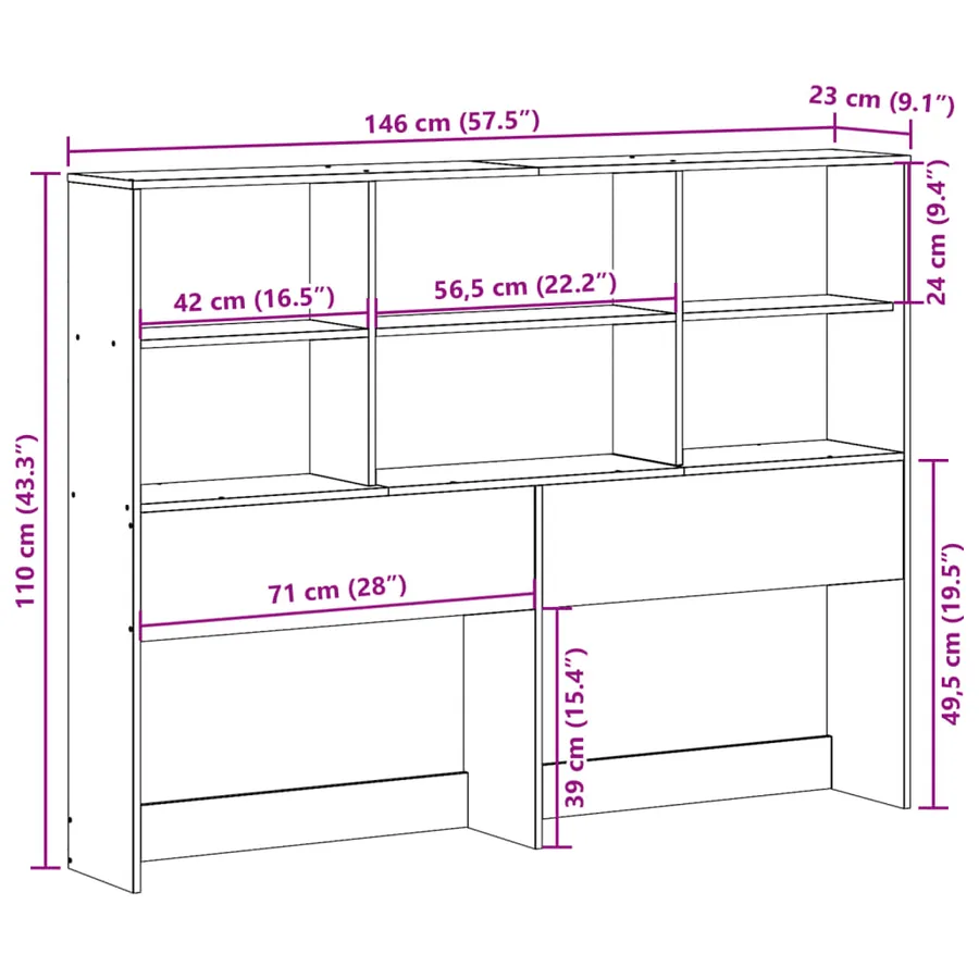 Tête de lit avec rangement blanc 140 cm bois massif de pin - 10