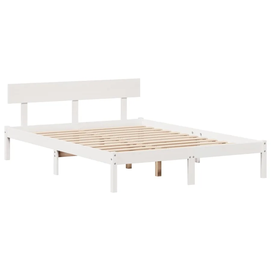 Lit bibliothèque sans matelas blanc 140x200 cm bois pin massif - 5