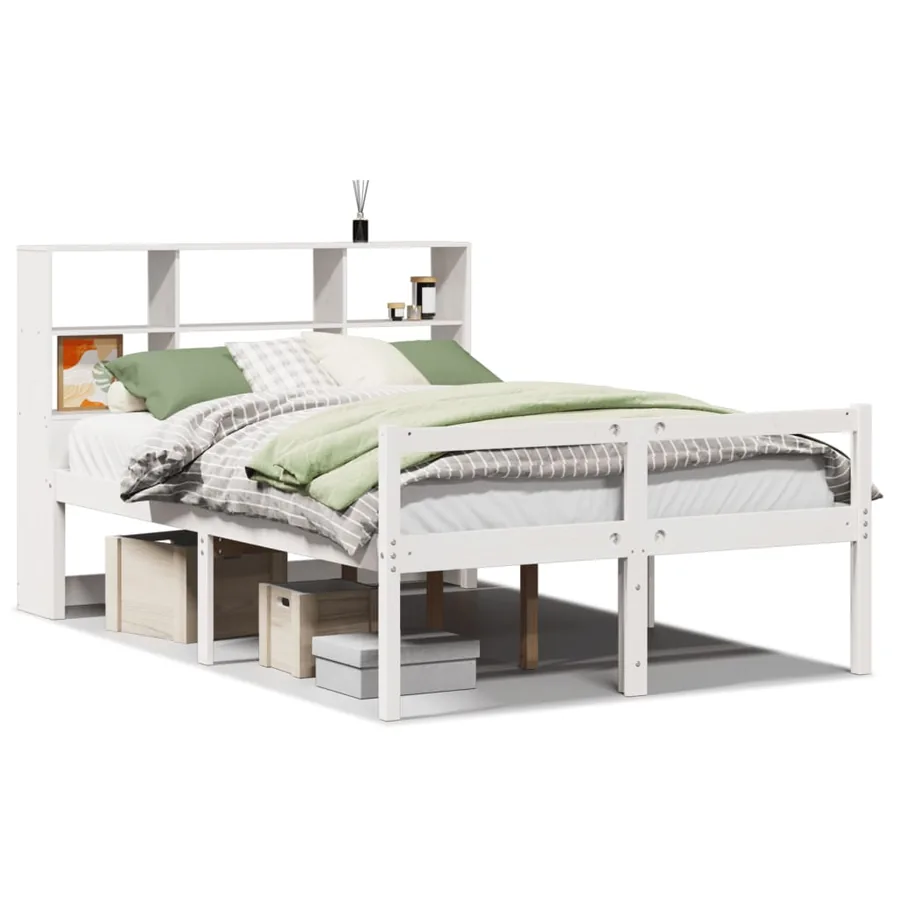 Lit bibliothèque sans matelas blanc 140x200 cm bois pin massif - 2