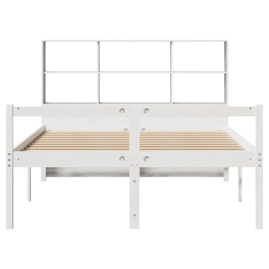 Lit bibliothèque sans matelas blanc 140x200 cm bois pin massif - 4