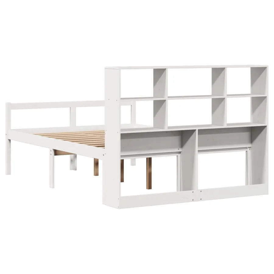Lit bibliothèque sans matelas blanc 140x200 cm bois pin massif - 6