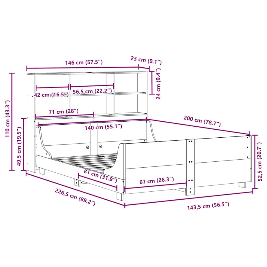 Lit bibliothèque sans matelas blanc 140x200 cm bois massif - 12