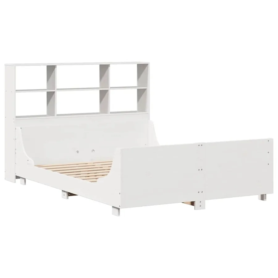 Lit bibliothèque sans matelas blanc 140x200 cm bois massif - 3