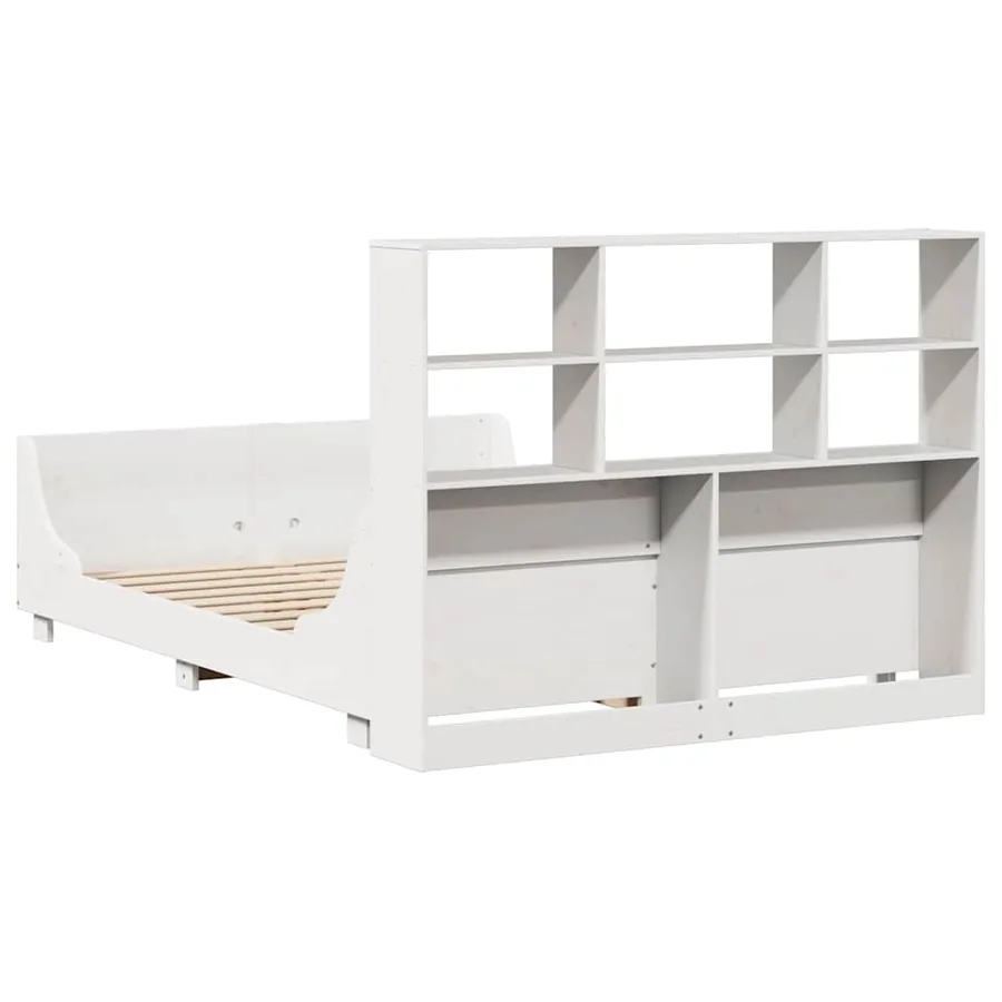 Lit bibliothèque sans matelas blanc 140x200 cm bois massif - 8