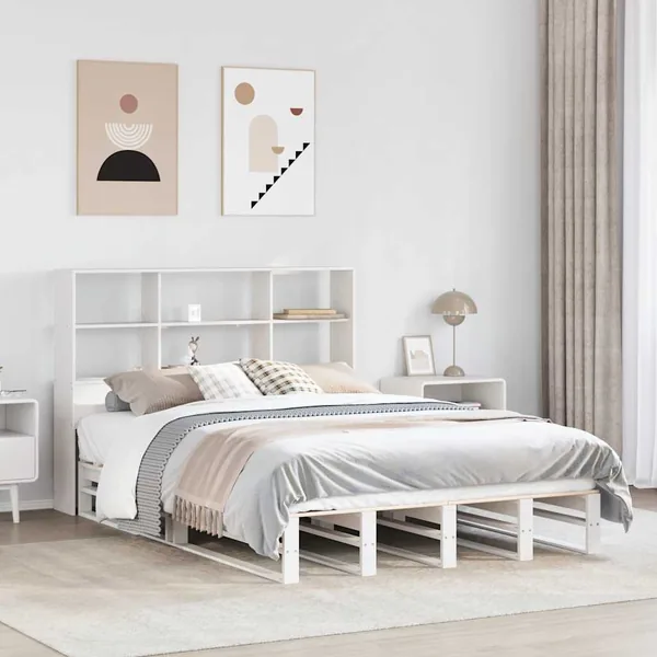 Lit bibliothèque sans matelas blanc 140x200 cm bois massif