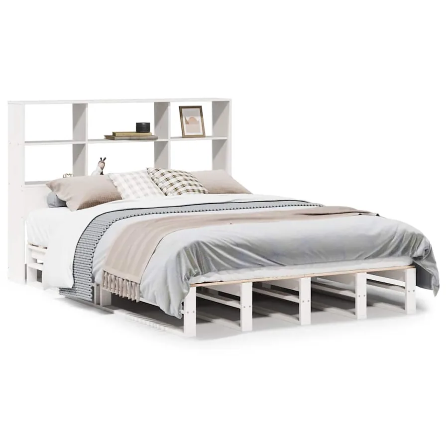 Lit bibliothèque sans matelas blanc 140x200 cm bois massif - 2