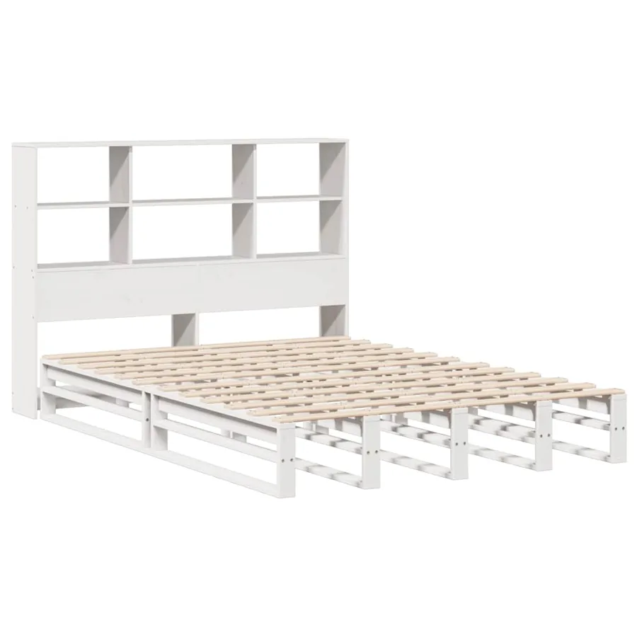 Lit bibliothèque sans matelas blanc 140x200 cm bois massif - 3