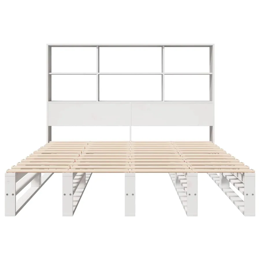 Lit bibliothèque sans matelas blanc 140x200 cm bois massif - 4
