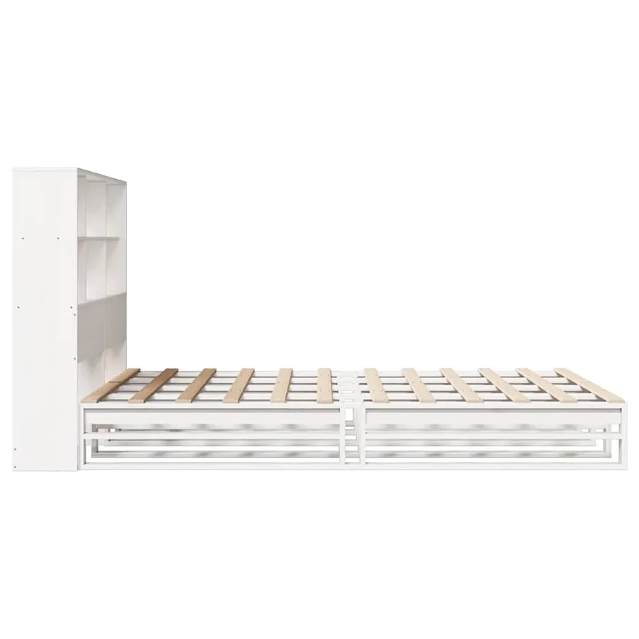 Lit bibliothèque sans matelas blanc 140x200 cm bois massif - 7