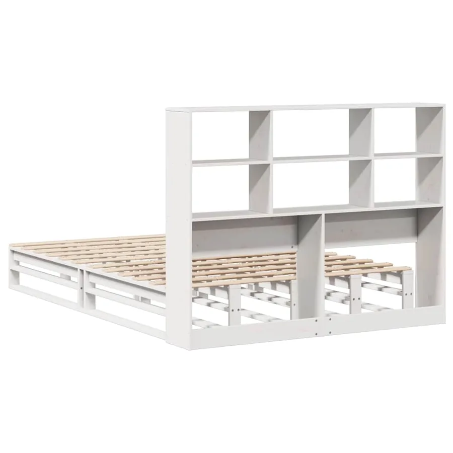 Lit bibliothèque sans matelas blanc 140x200 cm bois massif - 8