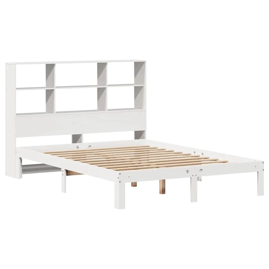 Lit bibliothèque sans matelas blanc 160x200 cm bois pin massif - 3