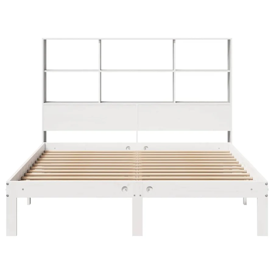 Lit bibliothèque sans matelas blanc 160x200 cm bois pin massif - 4