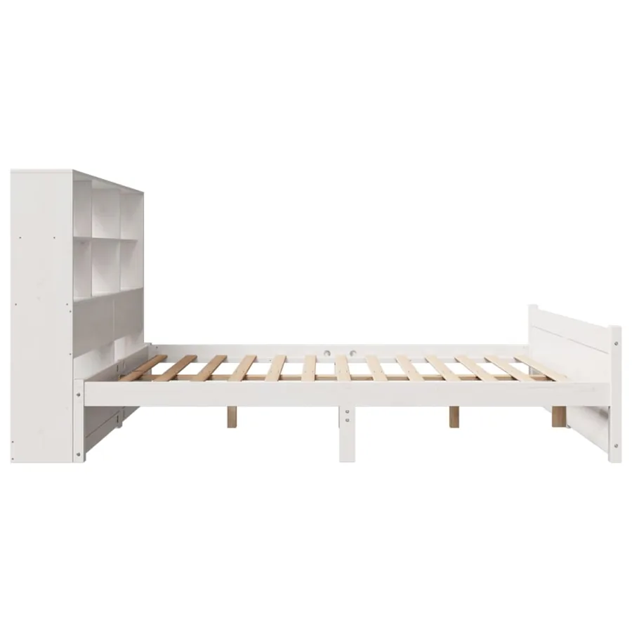 Lit bibliothèque sans matelas blanc 160x200 cm bois pin massif - 5