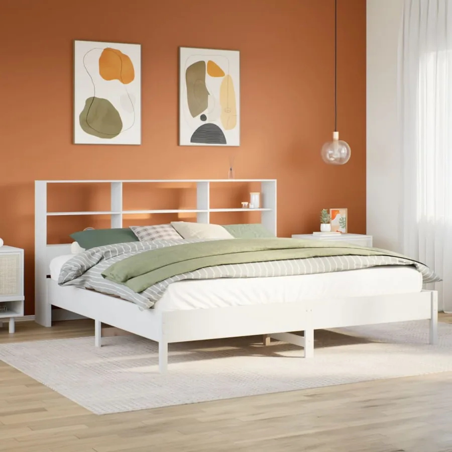 Lit bibliothèque sans matelas blanc 180x200 cm bois pin massif