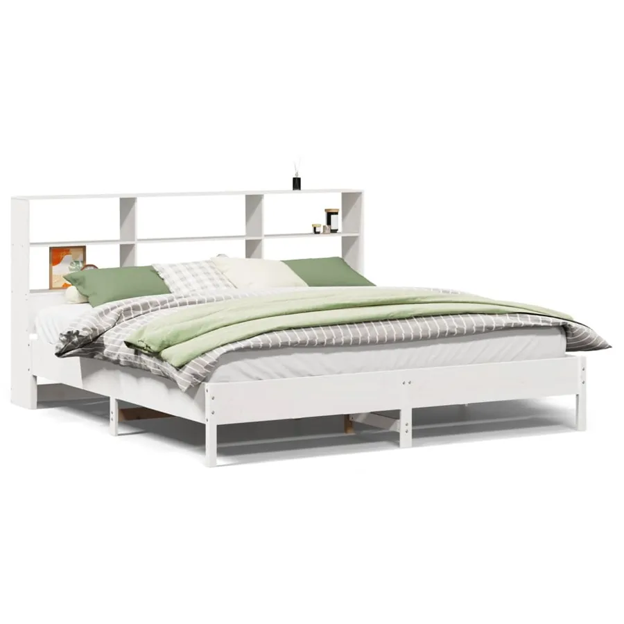 Lit bibliothèque sans matelas blanc 180x200 cm bois pin massif - 2