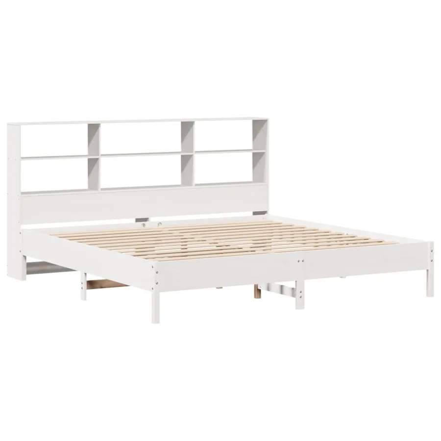 Lit bibliothèque sans matelas blanc 180x200 cm bois pin massif - 3