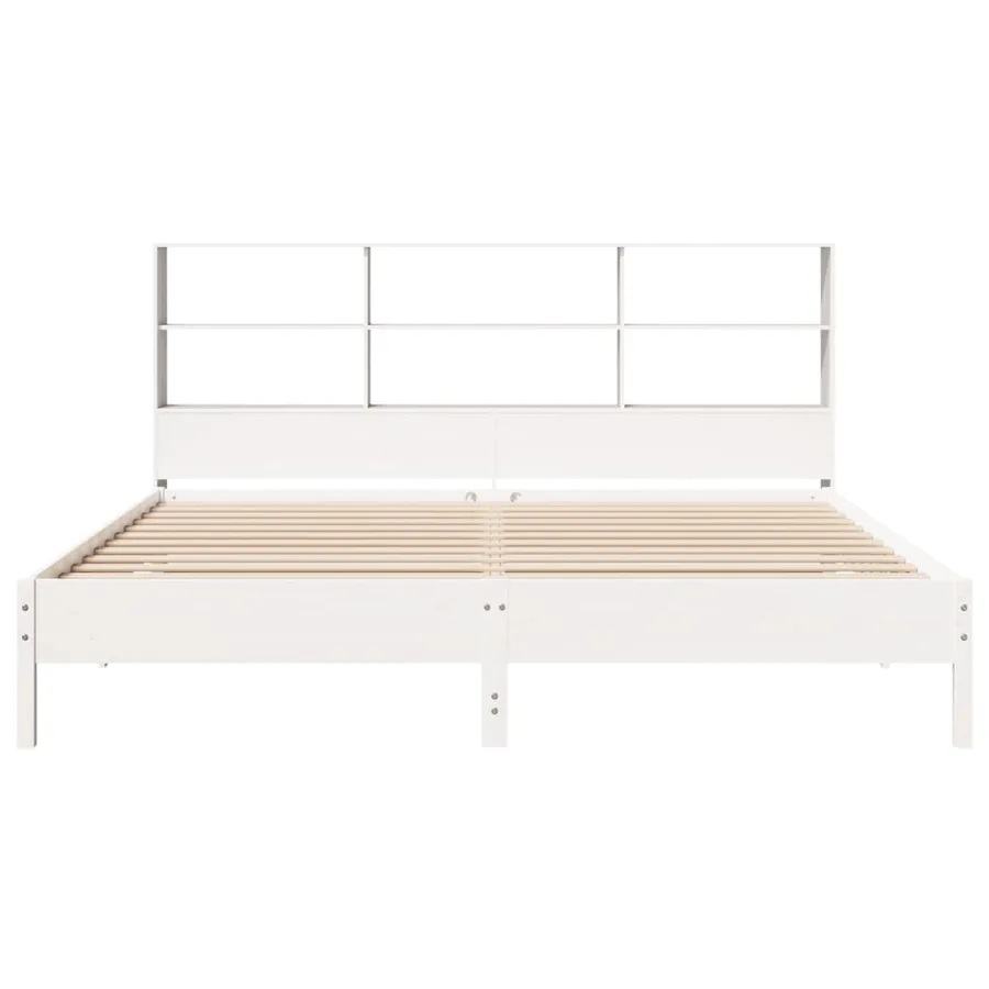 Lit bibliothèque sans matelas blanc 180x200 cm bois pin massif - 4