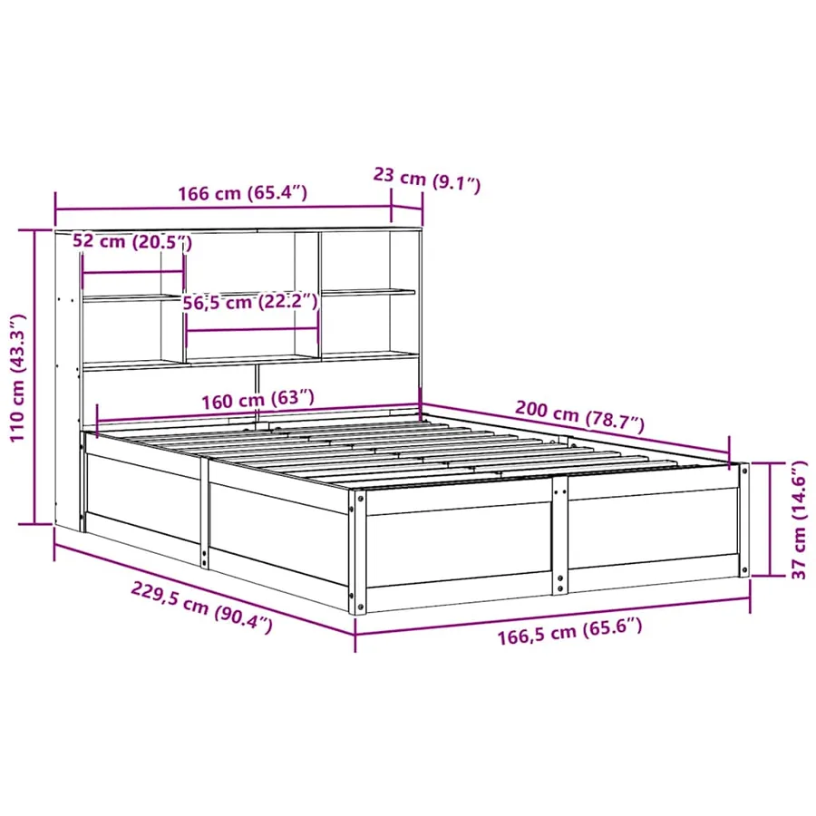 Cadre de lit sans matelas cire marron 160x200cm bois pin massif - 12