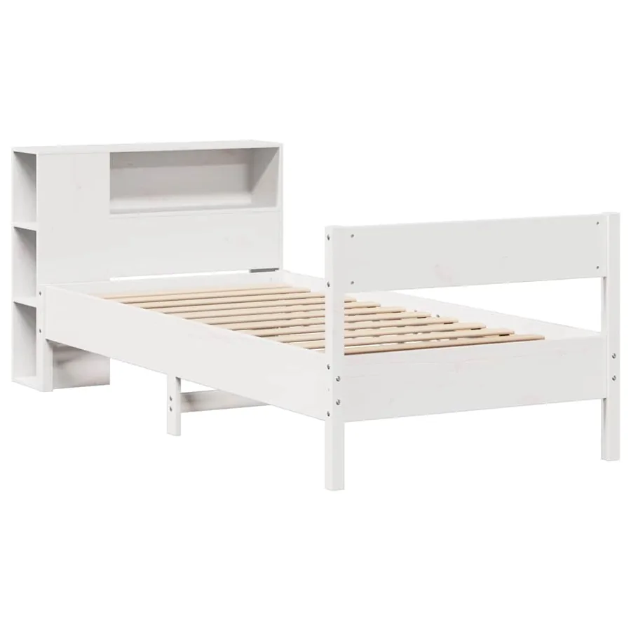 Lit bibliothèque sans matelas blanc 75x190cm bois de pin massif - 3