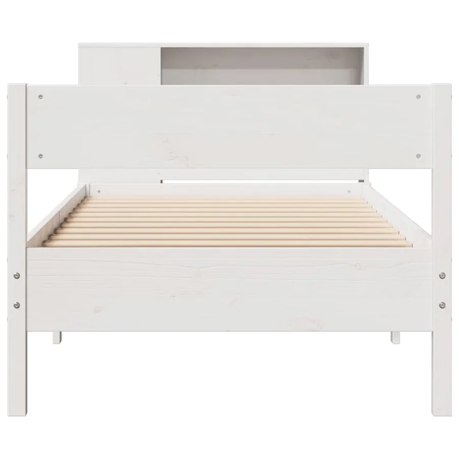 Lit bibliothèque sans matelas blanc 75x190cm bois de pin massif - 4