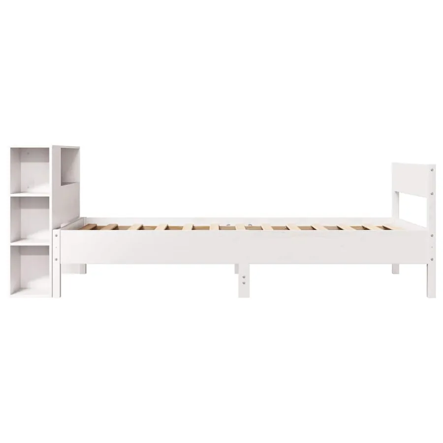 Lit bibliothèque sans matelas blanc 75x190cm bois de pin massif - 5