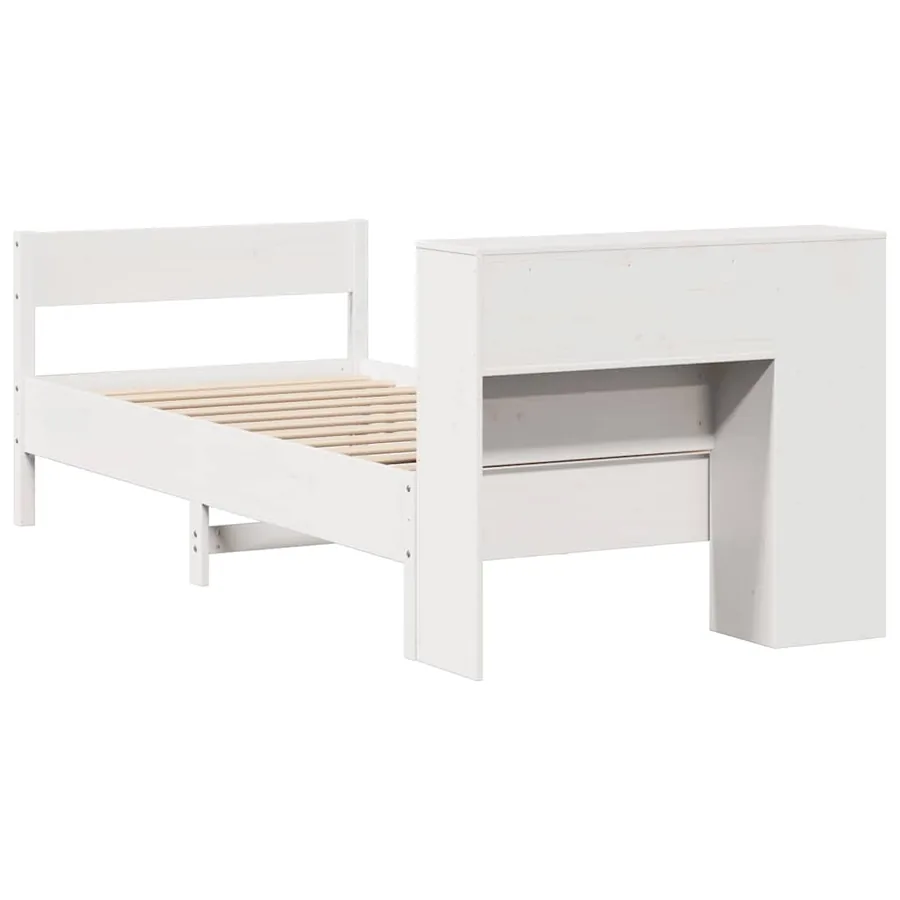 Lit bibliothèque sans matelas blanc 75x190cm bois de pin massif - 6
