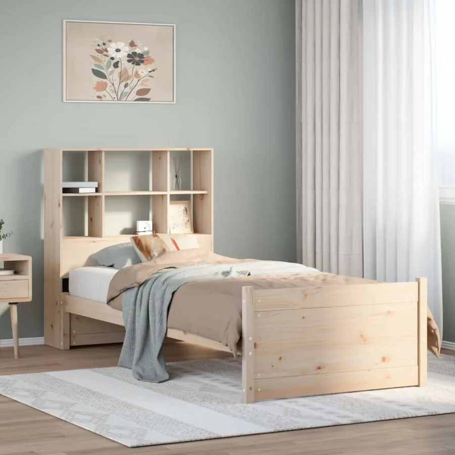 Lit bibliothèque sans matelas 90x190 cm bois de pin massif