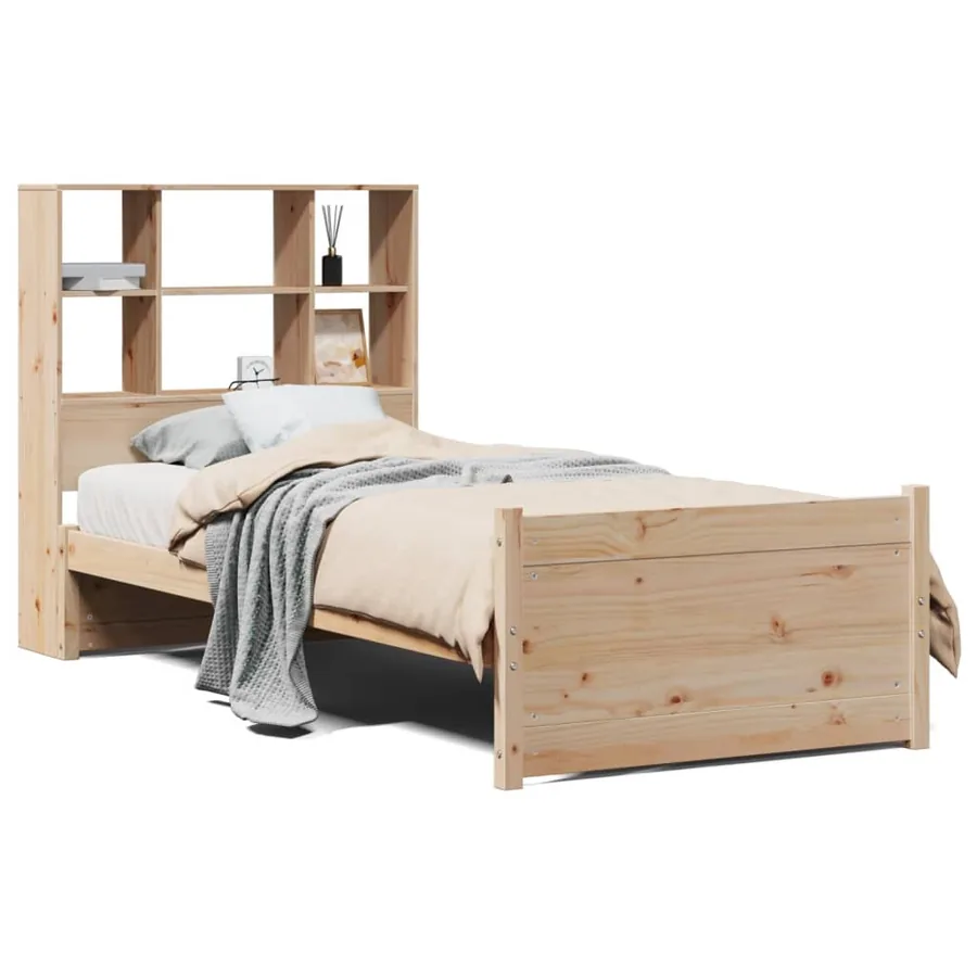 Lit bibliothèque sans matelas 90x190 cm bois de pin massif - 2