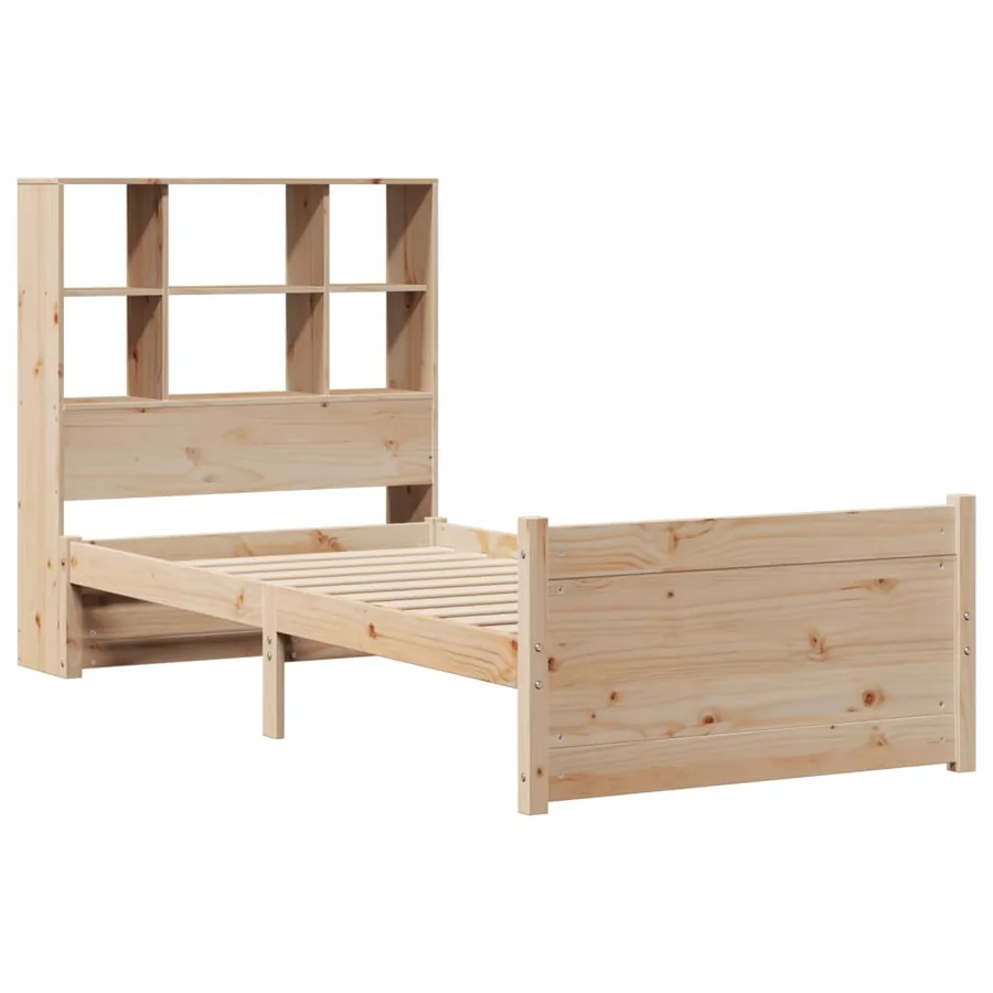 Lit bibliothèque sans matelas 90x190 cm bois de pin massif - 3