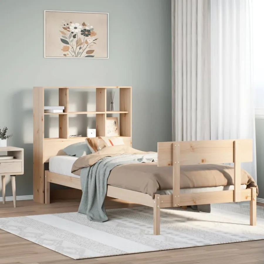 Lit bibliothèque sans matelas 90x200 cm bois de pin massif
