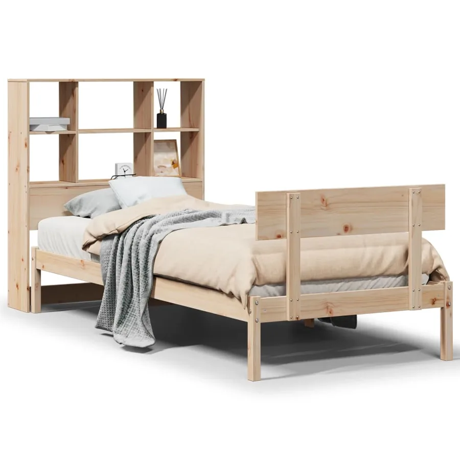 Lit bibliothèque sans matelas 90x200 cm bois de pin massif - 2