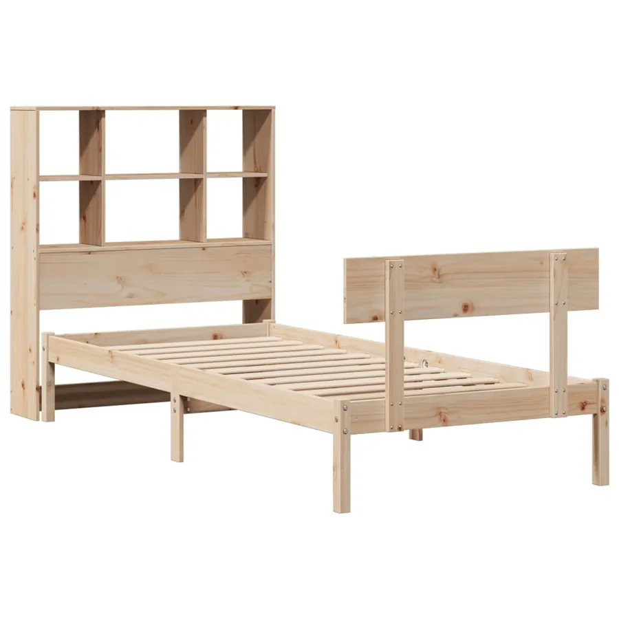 Lit bibliothèque sans matelas 90x200 cm bois de pin massif - 3