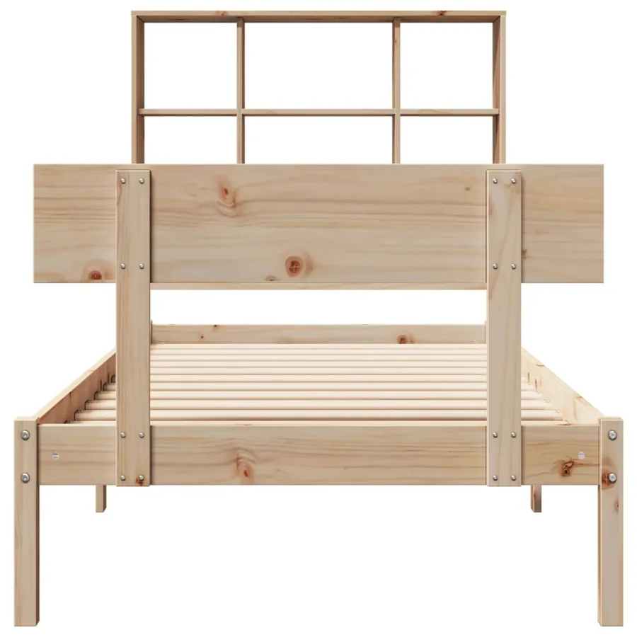 Lit bibliothèque sans matelas 90x200 cm bois de pin massif - 4
