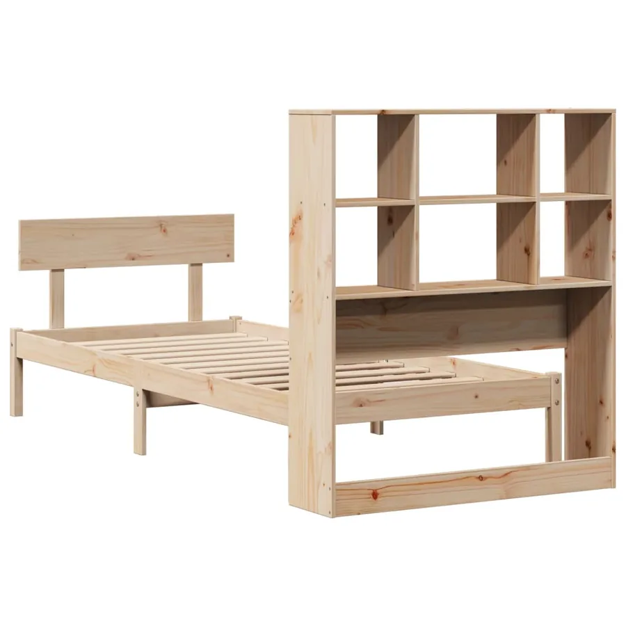 Lit bibliothèque sans matelas 90x200 cm bois de pin massif - 8