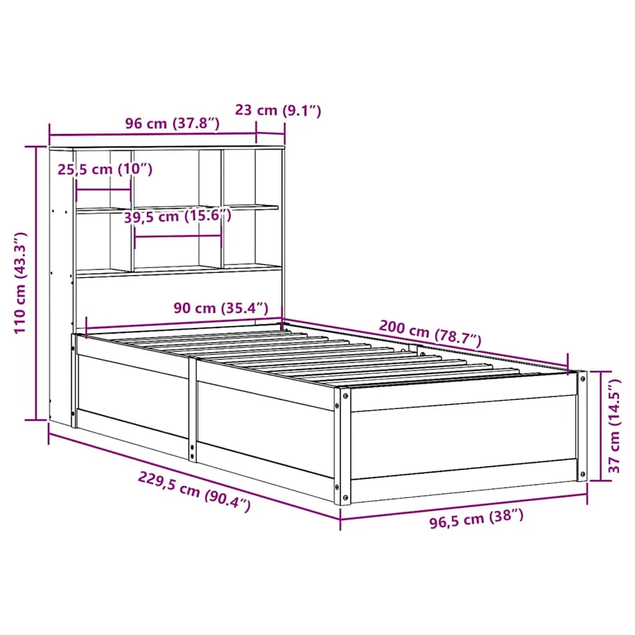 Cadre de lit sans matelas 90x200 cm bois de pin massif - 12