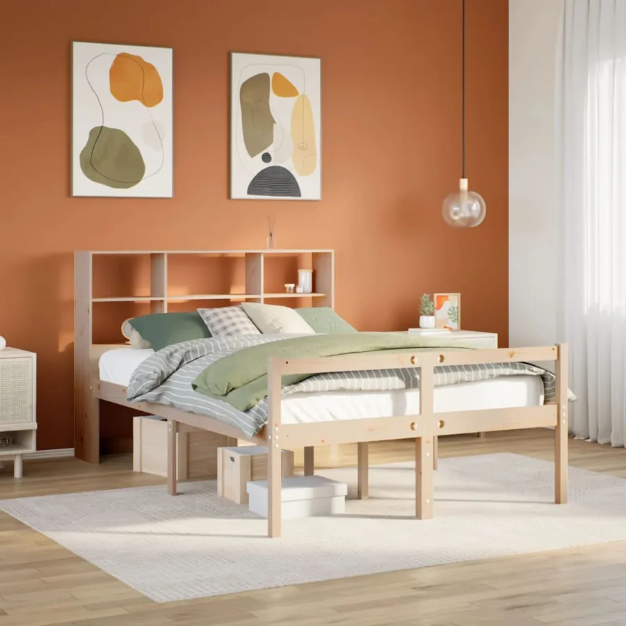 Lit bibliothèque sans matelas 140x190 cm bois de pin massif