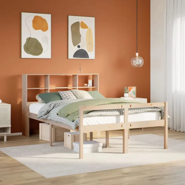 Lit bibliothèque sans matelas 140x190 cm bois de pin massif