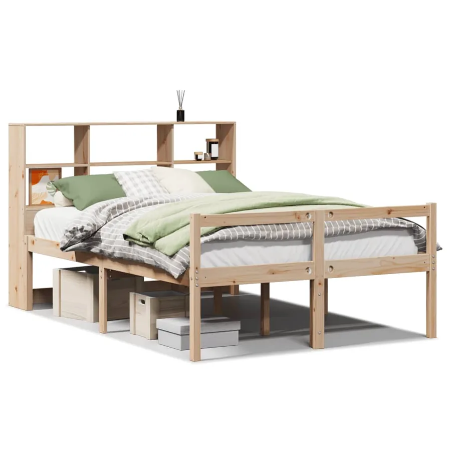 Lit bibliothèque sans matelas 140x190 cm bois de pin massif - 2